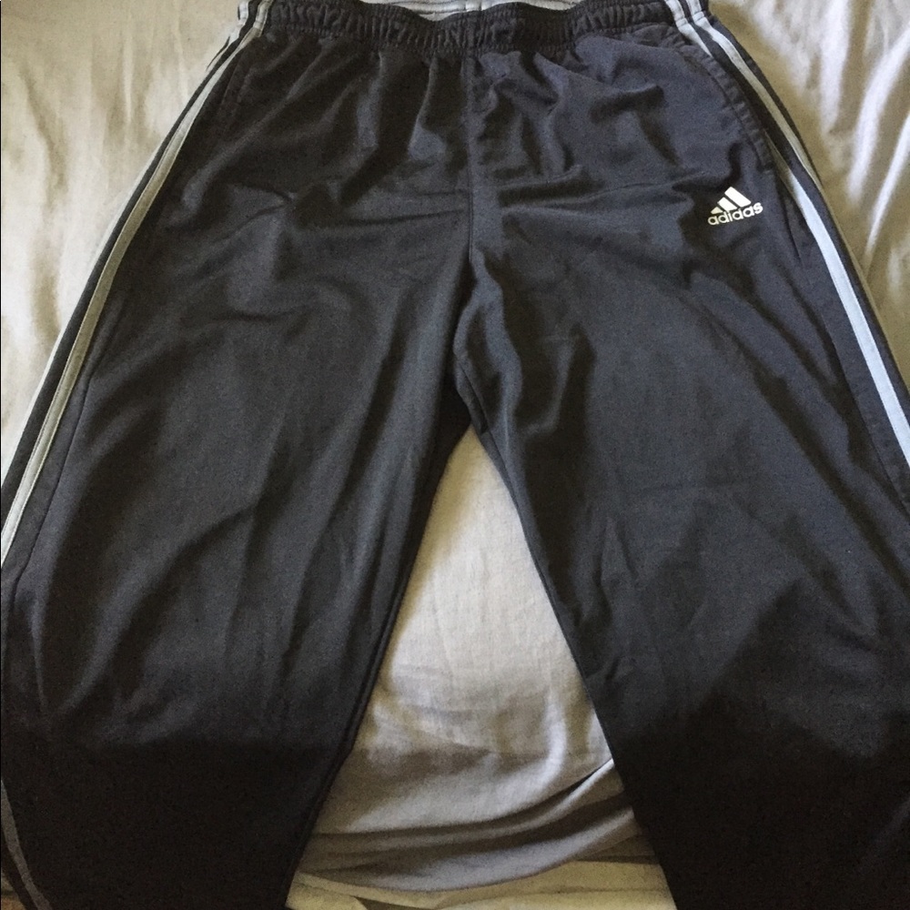 Men Black And Grey Addidas Track Sweatpants Xl